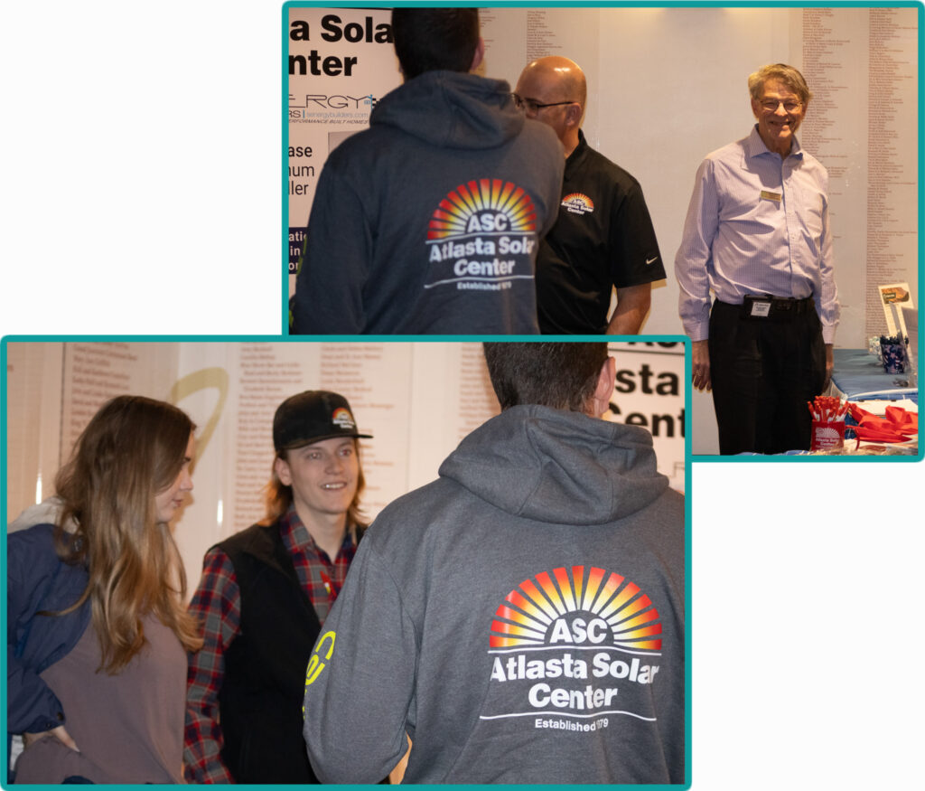 Representatives from two of our Summit sponsors, Atlasta Solar and Alpine Bank, were on hand to meet with attendees before the films.