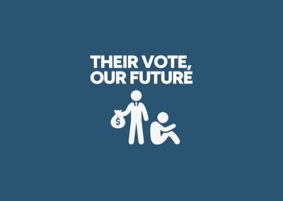 leg-tax-code-bills-blog-1000×667 We see stylized silhoettes of a man holding a money bag and another figure sitting on the ground with the words, "THEIR VOTE, OUR FUTURE" above