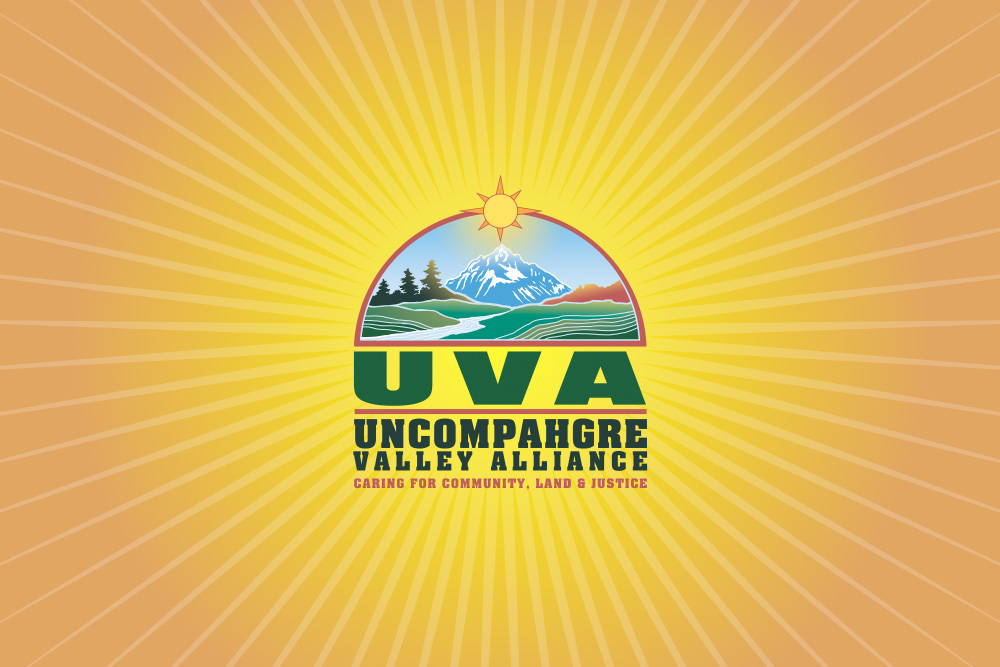 The UVA logo is seen over lines radiating from the center on an orangish-yellow background