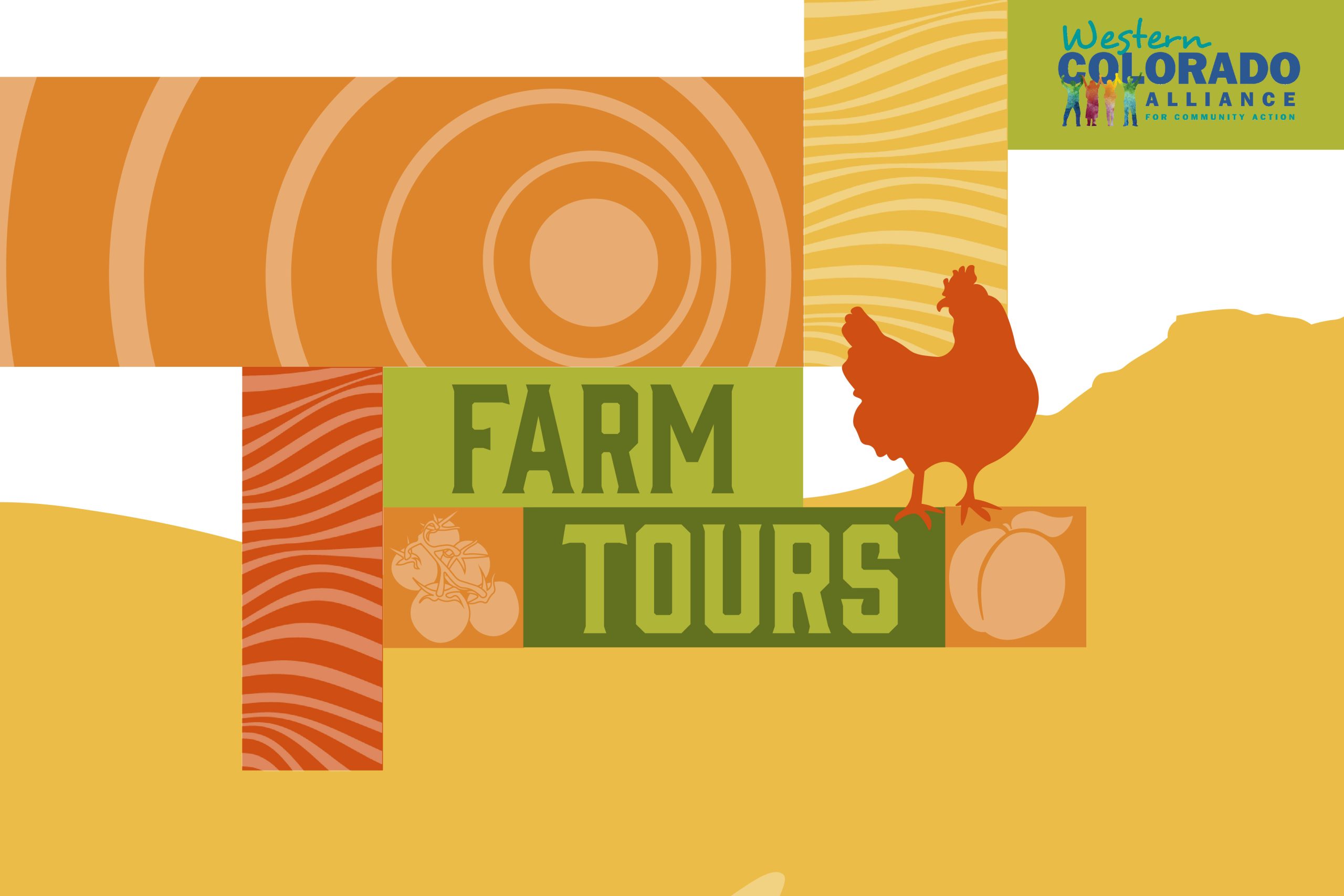 Colorful block pattern with the words "Farm Tours"
