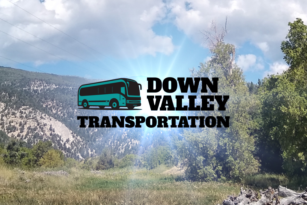 We see a Garfield County nature tableaux with the "DOWN VALLEY TRANSPORTATION" logo superimposed above