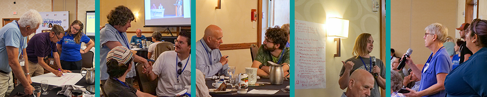 A collage of scenes showing Alliance members working during the workshops on election protection strategies